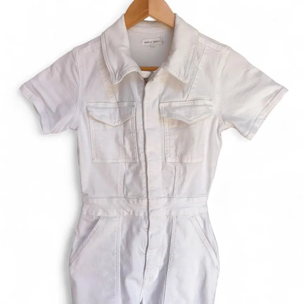 Good American Fit For Success White Denim Jumpsuit Size 0